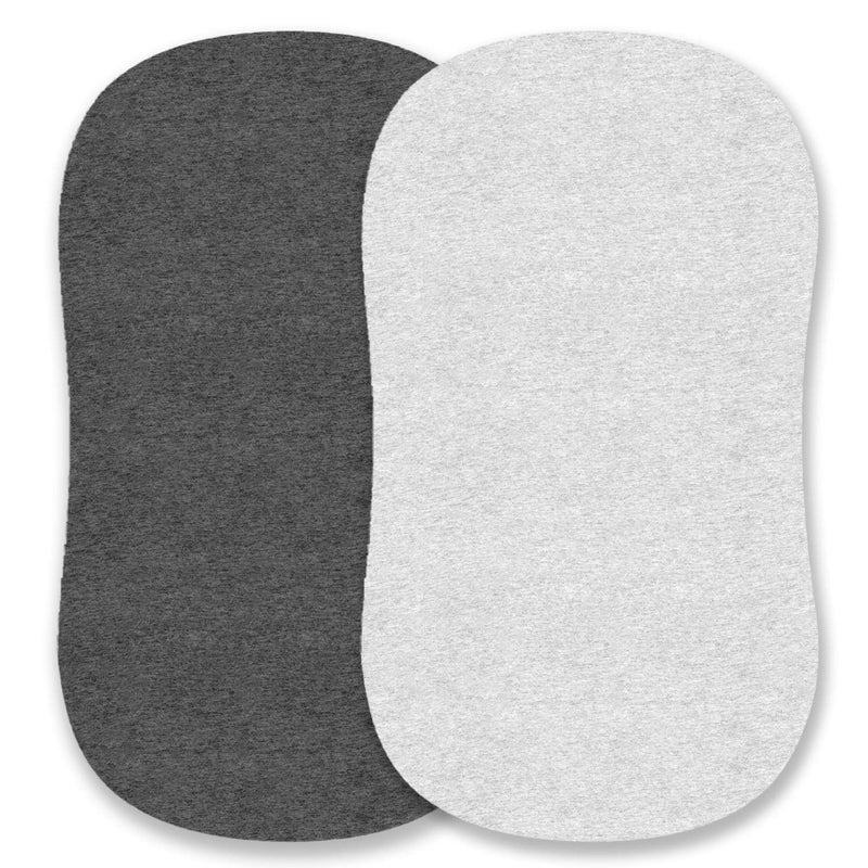Cuddly Cubs Bassinet Fitted Sheets Compatible with Halo, Fisher Price, Delta, Graco - Fits Perfectly on 15 x 33 Inch Oval, Rectangular Mattress Pad - Snuggly Soft Jersey Cotton - Heather Grey - 2 Pack - Image 1